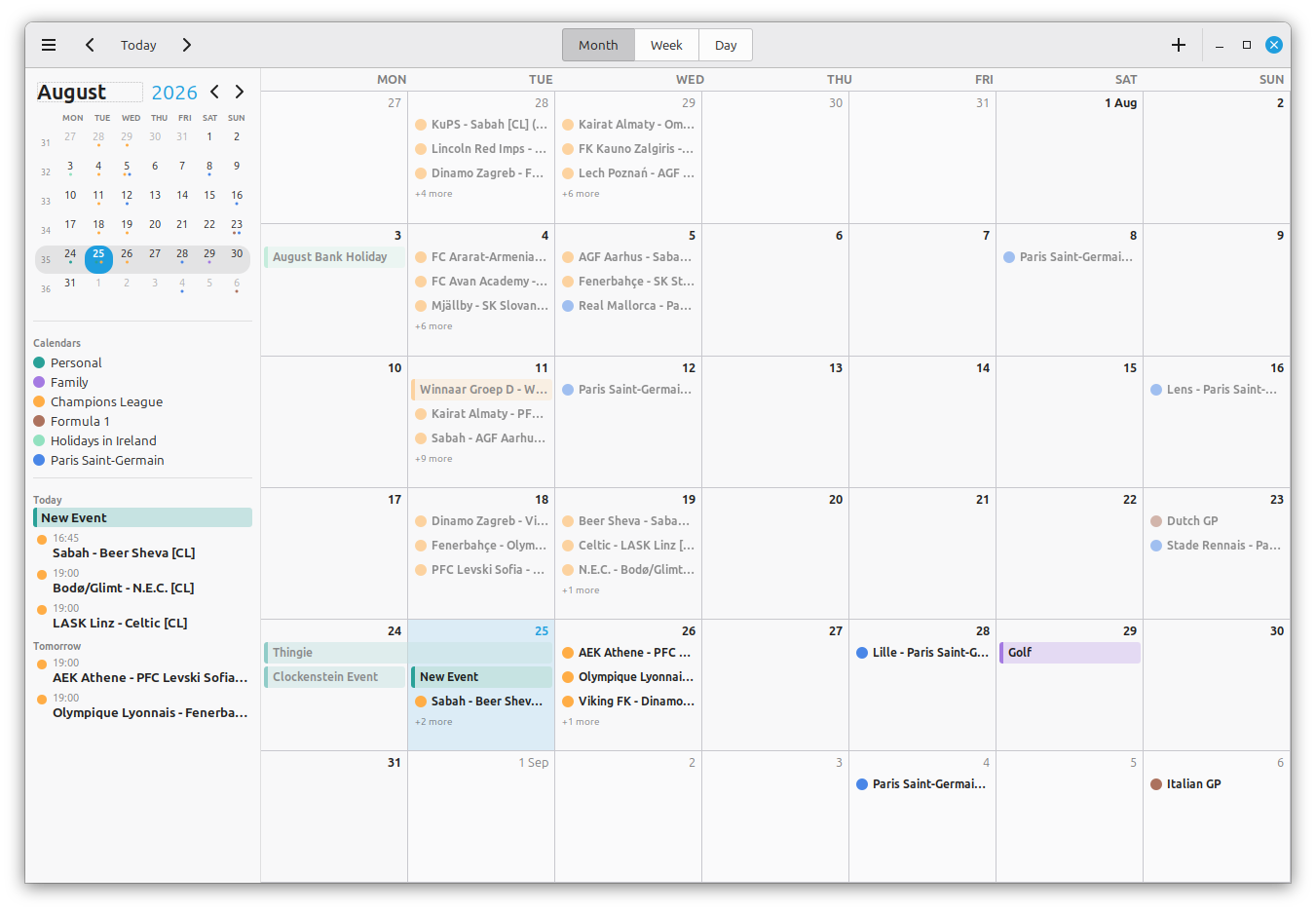 Clockenstein showing a month calendar and upcoming events