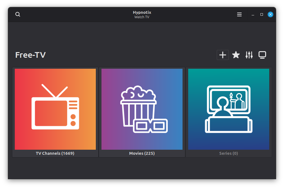 Hypnotix showing live TV, movies and series categories