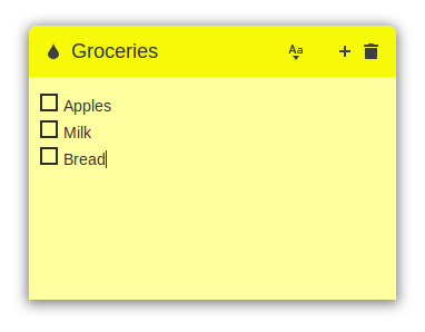 Sticky displaying a yellow groceries note with a checklist