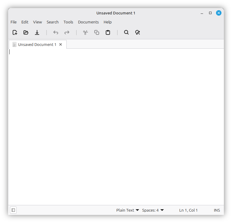 Xed text editor with a new blank document